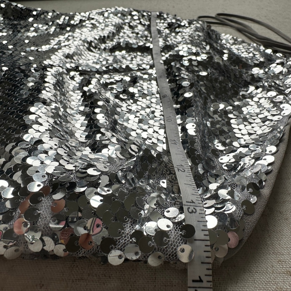 Reformation Tula Top Silver Sequin Halter Top Open Back 0 - Picture 6 of 8